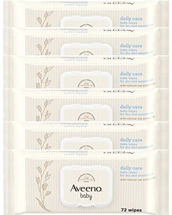 AVEENO Baby Daily Care Wipes - Cleanse Gently and Efficiently - Baby Wipes - Baby Essentials - 72 Wipes, Lid On Each Pack,