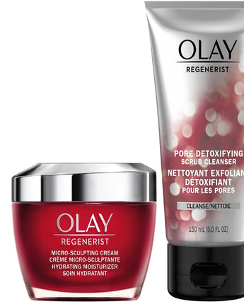 Olay Face Wash Regenerist Advanced Anti-Aging Pore Scrub Cleanser (5.0 Oz) and Micro-Sculpting Face Moisturizer Cream (1.7 Oz) Skin Care Duo Pack Packaging May Vary