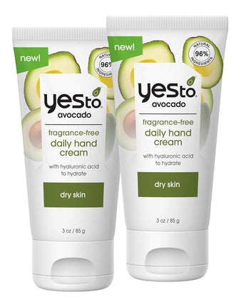 Yes To Avocado Fragrance Free Daily Hand Cream, With Omega 3 Fatty Acids, Hyaluronic Acid & Glycerin, Natural, Vegan & Cruelty Free, 3 Oz