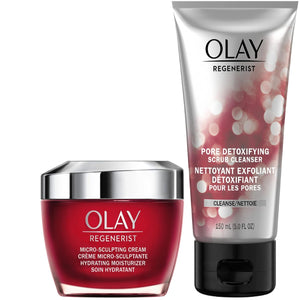 Olay Face Wash Regenerist Advanced Anti-Aging Pore Scrub Cleanser (5.0 Oz) and Micro-Sculpting Face Moisturizer Cream (1.7 Oz) Skin Care Duo Pack