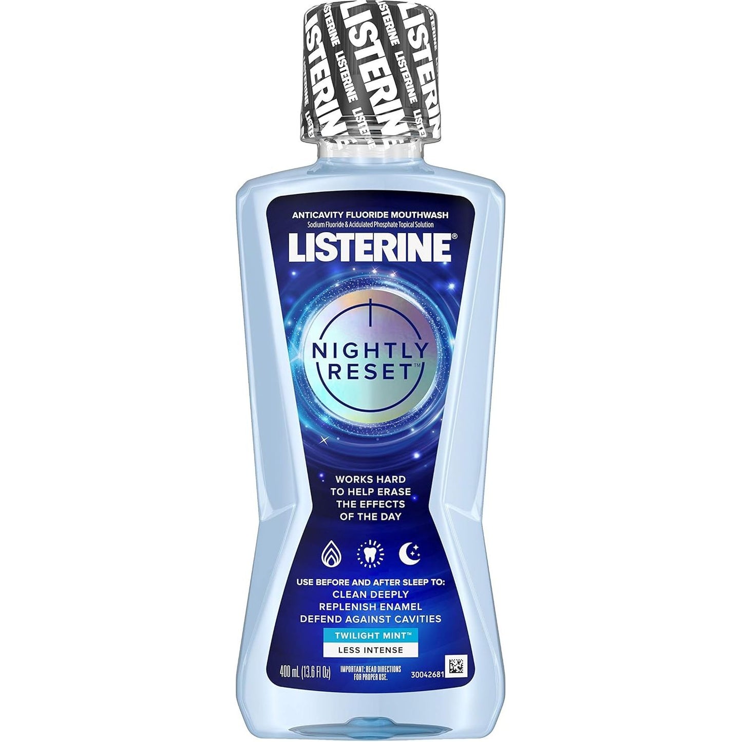 Listerine Nightly Reset Alcohol-Free Anticavity Nighttime Mouthwash, Deep Clean that Fights Bad Breath and Restores Enamel, Twilight Mint Flavor, 400mL